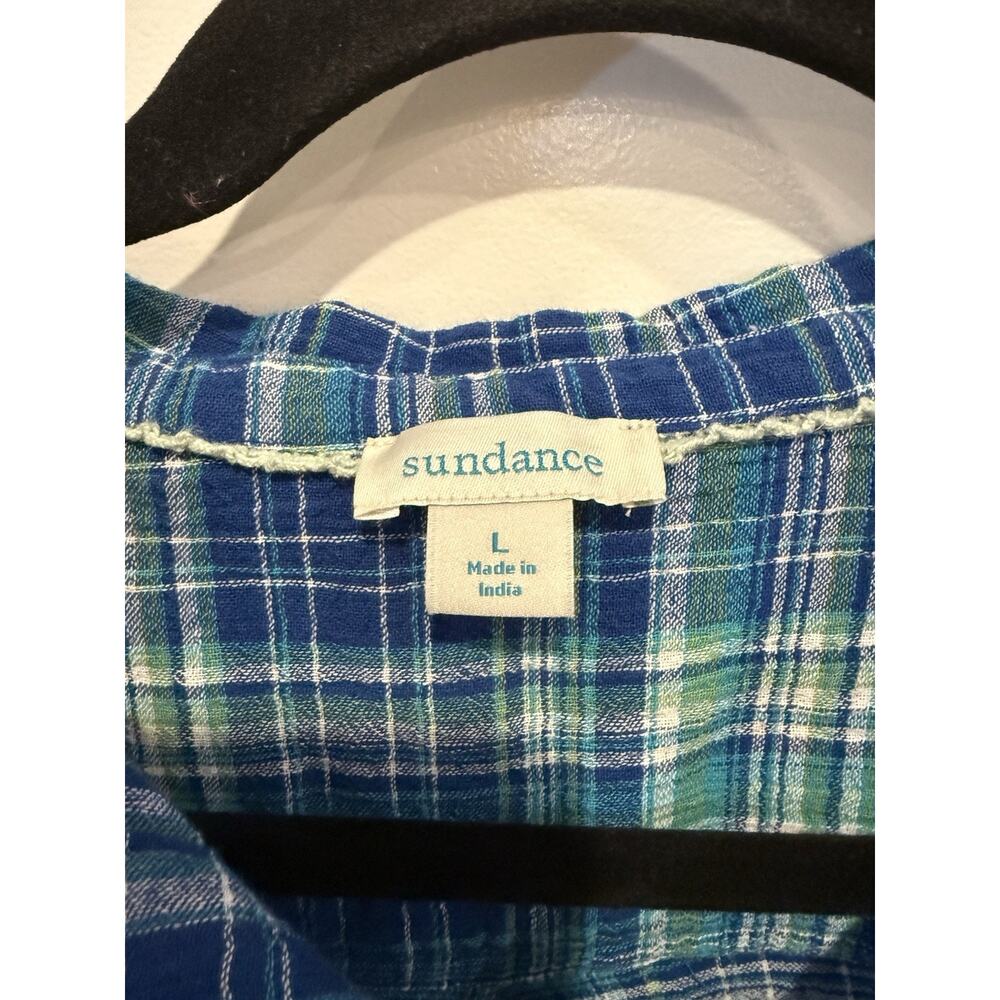 Sundance Western Joy Plaid Pearl Snap Button-Up Shirt Blue and Green Sz Large - Picture 4 of 6